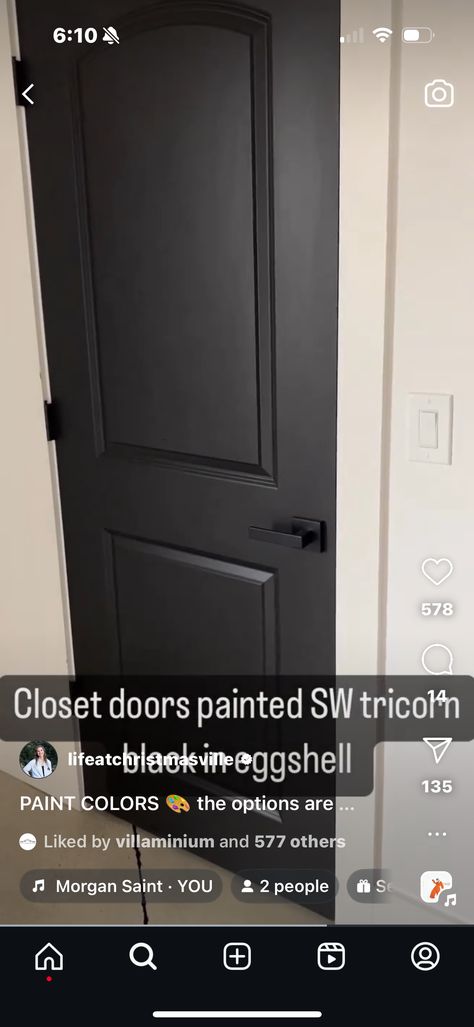 Black And White Doors Interior, Beige Walls With Black Doors, Beige Walls Black Doors, Tan Walls Black Doors, Closet Doors Painted, Tan Walls, White Molding, White Doors, Door Trims