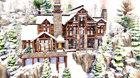 Sims 4 Winter Lodge, Winter Lodge Minecraft, Sims 4 Christmas Cabin, Winter Cabin Floor Plans, Sims 4 Mountain Lodge, Winter Cabin Sims 4, Sims 4 Ski Lodge, Sims Winter House, Sims 4 Lodge