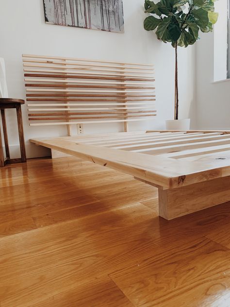 Bed Inspiration, 70s Room, Headboard Ideas, Bed Frame Design, Modern Platform Bed, Diy Bed Frame, Solid Wood Platform Bed, Wood Bed Frame, Wood Platform Bed