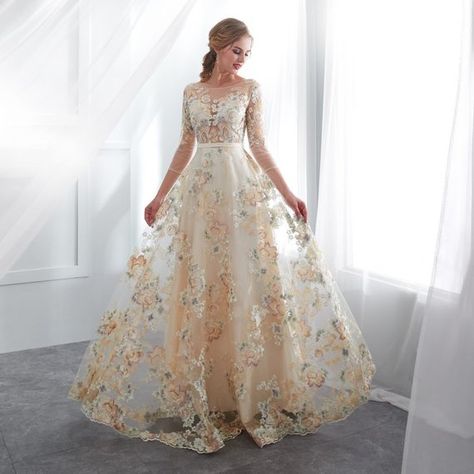 Half Sleeve Wedding Dress, Kelly Brown, Formal Ball Gown, Floral Prom Dresses, Wedding Dress Belt, Wedding Dresses With Flowers, Long Evening Gowns, Sleeve Wedding Dress, Beauty Dress