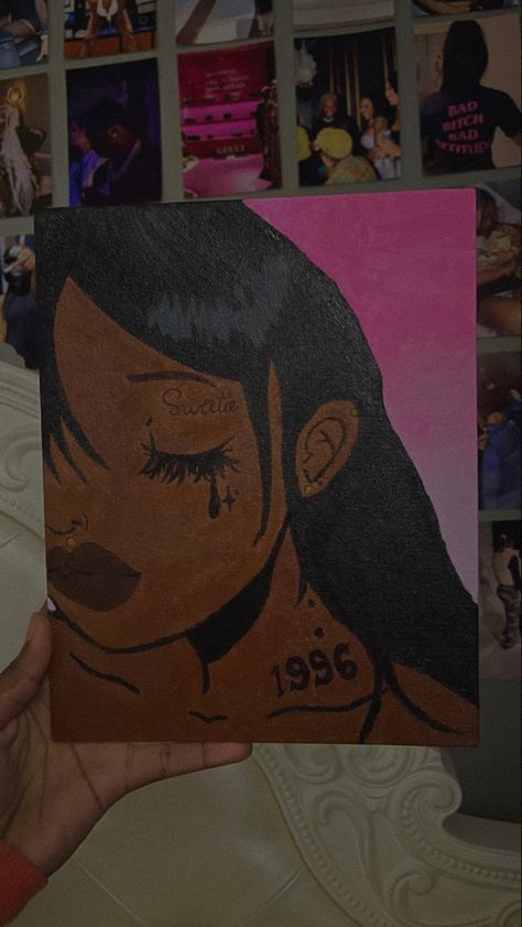 Summer Walker Canvas Painting, Summer Walker Cartoon, Summer Walker Paintings, Kehlani Painting, Summer Walker Drawing, Dope Painting Ideas On Canvas, Boujee Paintings, Baddie Paintings, Baddie Paintings Canvas