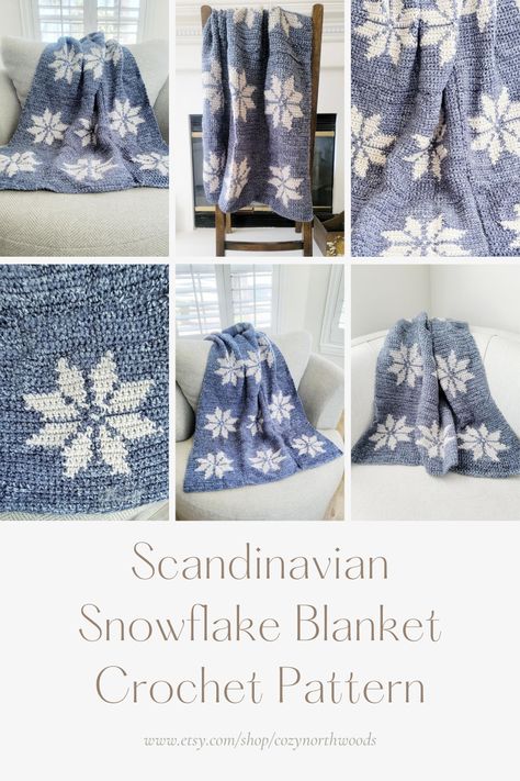 Swedish Crochet Patterns, Snowflake Blanket Crochet, Snowflake Crochet Pattern, Crochet Pattern Afghan, Snowflake Blanket, Snowflake Crochet, Winter Crochet, Winter Blankets, Scandinavian Folk Art