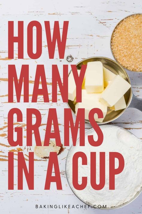 Have you ever found a recipe where you needed to convert cups to grams? Use these handy conversion tables to easily convert US cups and grams for the most common cooking and baking ingredients. Check out how to convert cups to grams - imperial measurements into metrics. | bakinglikeachef.com Grams To Cups, Cup To Gram Conversion, Cups To Grams, Tablespoon Conversion, Baking Conversion Chart, Measurement Conversion Chart, Measurement Conversion, Cooking Conversions, Baking Conversions