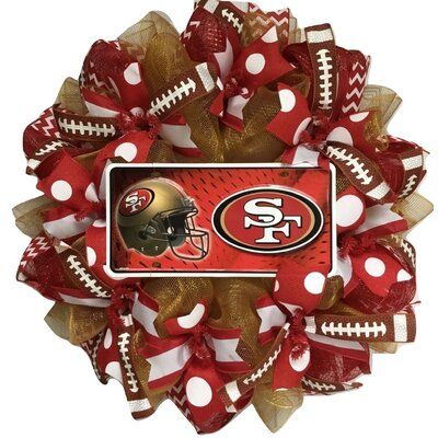 49ers Crafts, 49ers Wreath, Nfl Wreaths, Football Wreaths, Cowboys Wreath, Sports Wreath, Burlap Mesh Wreath, Fall Deco Mesh Wreath, Mesh Ribbon Wreaths