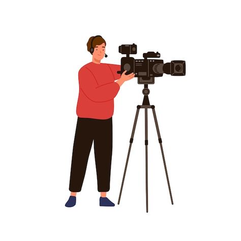 Camera Man Illustration, Camera Movie, Movie Production, Man Illustration, Standing Poses, Recording Equipment, Film Production, Video Camera, Cartoon Style