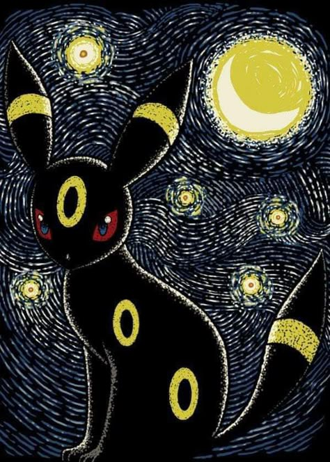 Linocut Ideas, Umbreon And Espeon, Dibujos Toy Story, Pokemon Umbreon, Pokemon Painting, Eevee Evolutions, Pokemon Comics, Tableau Design, Starry Night Van Gogh