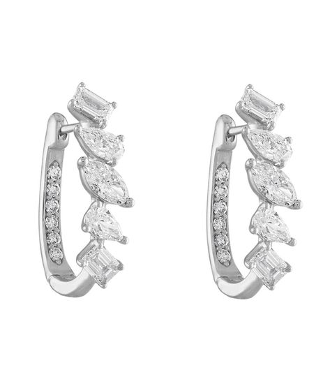 Shine bright with our Swarish Jewels Multishape Diamond Silver Hoop Earrings – the perfect blend of style and sparkle!🤍✨ #silver #silverjewelry #jewelry #hoops #earrings #accessories #925sterlingsilver #silverearring #multishapeearrings #designerjewelry Jewelry Hoops, Beautiful Jewelry Diamonds, Diamond Solitaire Earrings, Diamond Earrings Design, Bali Earrings, Art Jewelry Design, Jewelry Diamonds, Earrings Design, Hoops Earrings