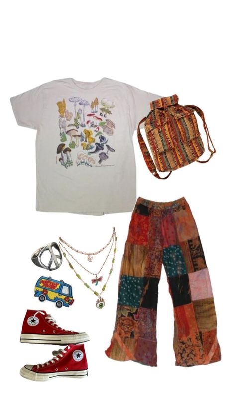 Hippie outfit inspo 🧡🧡🧡 #hippie #fyp #imadethiswhilewatchingyoutube #f4f #hippieaesthetic #hippievibes #hippies #hippiemoodboard #hippiemoodboard #hippieoutfit #hippiechick #hippieinspo #iamabaldman Quirky Outfit Ideas, Christian Hippie Fashion, Masc Hippie Outfits, Warm Hippie Outfits, Comfy Hippie Outfit, Lazy College Outfit, Hippie Pants Outfit, 60s Cottagecore, Hippie Outfits 70s