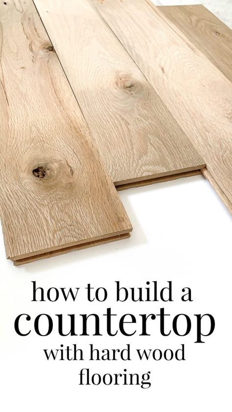 Diy Farmhouse Countertop, Laminate Wood Floor Countertops, Wood Floor Countertop, Wood Flooring Countertop Diy, Laminate Flooring Countertops, Hardwood Floor Table Top, Laminate Wood Countertops, Lvp Countertop, Wood Lvp Flooring