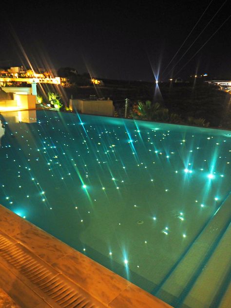 Pool Lights At Night, Mykonos Pool, Pools At Night, Colored Pools, Things To Do In Mykonos, Pool At Night, Glam House, Pool Life, Backyard Balcony