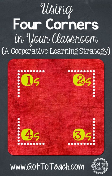 Four Corners: A Cooperative Learning Strategy - This activity can take as little as five minutes and requires no advanced set-up. Students LOVE when they are given an opportunity to choose. Cooperative Learning Strategies, Cooperative Learning Activities, Group Discussion, Classroom Strategies, Engagement Strategies, Instructional Strategies, Differentiated Instruction, Learning Strategies, Formative Assessment