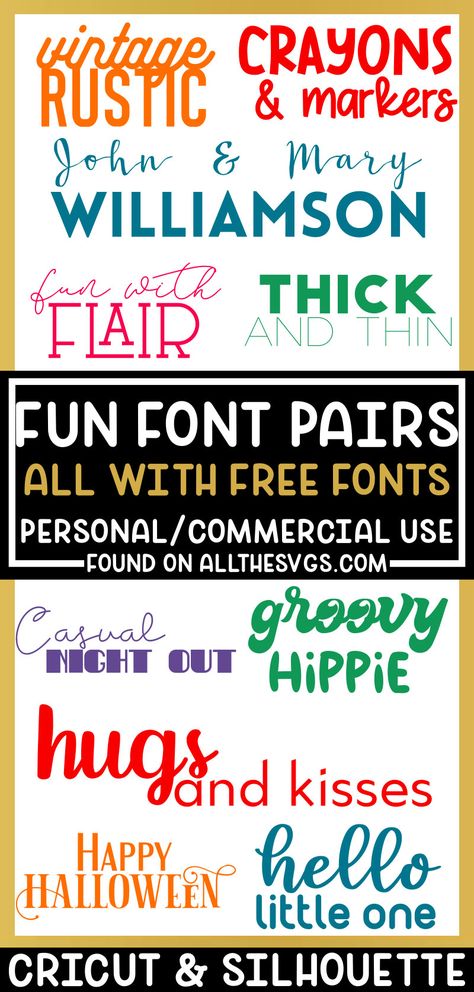 free fonts that go well together with example pairings and combinations Free Font Pairings, Teacher Fonts, Bottle Home Decor, Free Fonts For Cricut, Coffee Mug Tumbler, Free Commercial Fonts, Font Pairings, Cursive Calligraphy, Vintage Logos