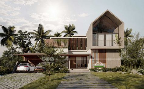 Tropical Architecture - Discover Serene Elegance House Exterior Kerala, Contemporary House Exterior Kerala, Tropical Residence, Modern Contemporary Exterior, Tropical Homes, Tropical Home, Contemporary House Exterior, Bungalow Exterior, Tropical Architecture