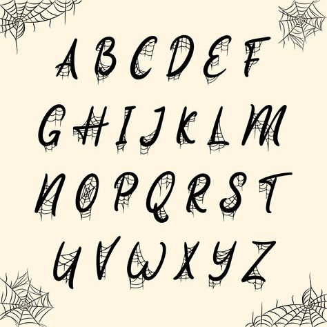 Printable Spider Web Font Alphabet Spider Web Lettering, Spooky Fonts Alphabet Handwritten, Cool Font Alphabets, Spider Web Typography, Sign Writing Fonts, Spooky Writing Font, Creepy Writing Font, Spider Web Letters, Spider Web Font