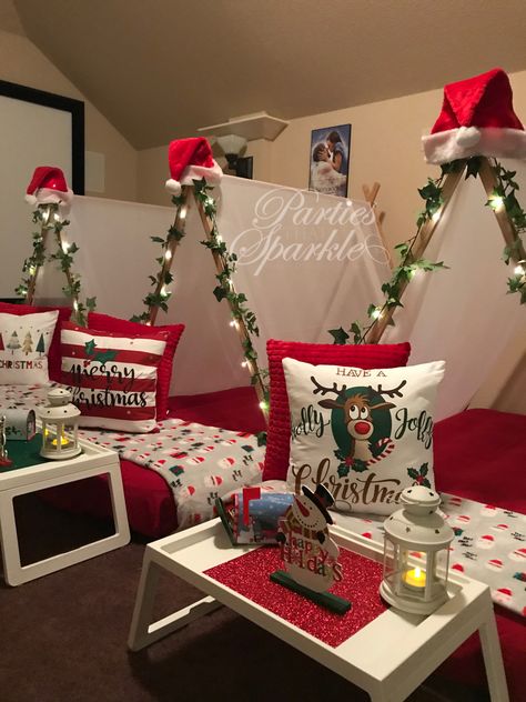 Christmas Sleepover Ideas For Adults, Sleepover Ideas For Adults, Christmas Sleepover Ideas, Christmas Sleepover, Sleepover Tents, Cozy Colors, Teepee Party, Fall Nail Ideas, Christmas Movie Night