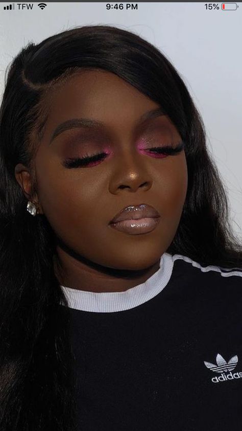 Pink Eyeshadow Looks, Purple Makeup Looks, Birthday Makeup Looks, Pink Eyeshadow Look, Under Eye Makeup, Light Makeup Looks, Makeup For Black Skin, Barbie Makeup, Brown Skin Makeup