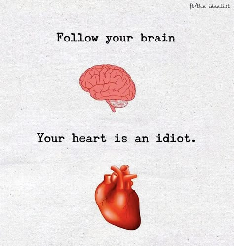 Heart And Brain Quotes, Brain Vs Heart, The Idealist Quotes, Brain Quotes, Brains Quote, Heart Vs Brain, Thinking Minds, Heart And Brain, Paragraphs For Him