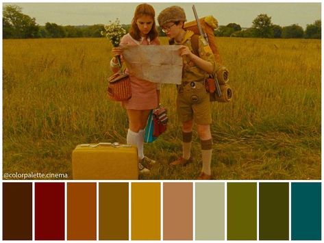 Wes Anderson Color Palette, Home Decor Palette, Color In Film, Decor Palette, Movie Color Palette, Wes Anderson Films, Cinema Colours, Moonrise Kingdom, Color Script