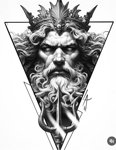 Greek God Poseidon Art, Zeus Tattoo Design, Neptune Tattoo, Greek God Tattoo, Poseidon Tattoo, Zeus Tattoo, Realistic Tattoo Sleeve, Small Forearm Tattoos, Greek Mythology Tattoos