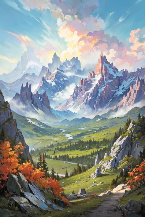 The Dragon's Teeth Mountains Mythical Mountains, Fantasy Mountains, Mountain Dragon, Dnd Painting, Dragon Mountain, Dm Screen, Inktober 2024, Magic Mountain, Mountain Landscape Photography