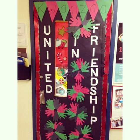 Kwanzaa Door Decoration At IM Terrell Kwanzaa Classroom Decorations, Kwanza Door Decorations, Kwanzaa Door Decorations For School, Kwanzaa Bulletin Board Ideas, Kwanzaa Preschool, Diy Kwanzaa Decorations, Jewish Preschool, Classroom Door Decorating, Preschool Door