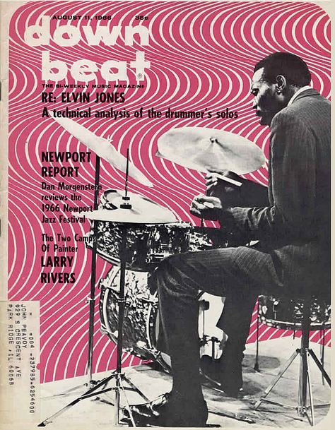 down beat magazine (August 11, 1965) — Elvin Jones Vintage Music Magazine, Half Tone Poster, Jazz Magazine, Musician Poster, Jazz Drums, Recital Poster, Arte Jazz, Jazz Poster, Jazz Art