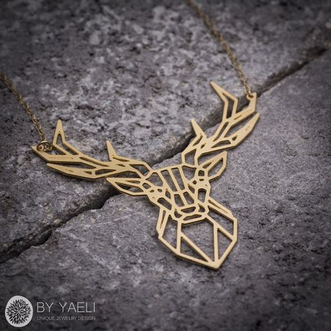 Deer necklace gold necklace geometric necklace animal jewelry geometric deer long necklace minimalist necklace origami necklace for women. Deer necklace, geometric hollow deer head pendant, hangs on 18K gold filled chain. this one is bound to be a hit, Versatile as it is trendy, the deer Deer Head Necklace, Geometric Deer Head, Deer Antler Necklace, Deer Antlers Necklace, Deer Jewelry, Deer Necklace, Origami Necklace, Gold Deer, Antler Pendant