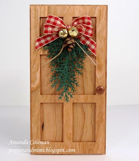 Wood Door Christmas Card - Scrapbook.com  This is such a cool idea! Door Card, Paper Crafts Magazine, Veneer Door, Window Cards, Paper Flower Bouquet, Stampin Up Christmas, Wood Door, Christmas Cards To Make, Christmas Cards Handmade