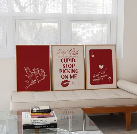 Downtown Apartment Decor, Red Aesthetic Room, Ace Of Hearts Card, 70s Posters, Red Room Decor, Check Poster, Hearts Card, Guest Check, Romantic Wall Art