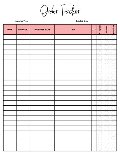 Order Tracker Template | Order Tracking Form Order Page Design, Business Tracker Free Printables, Small Business Tracker Template, Crochet Business Planner, Order Tracker Printable Free, Small Business Paperwork, Order Sheet Template, Small Business Order Tracker, Small Business Tracker