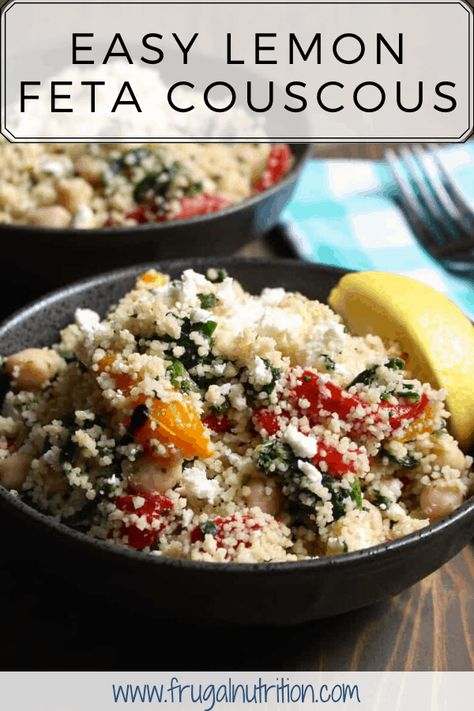 Lemon Feta Couscous With Spinach | Frugal Nutrition Couscous With Spinach, Lunch List, Spinach Couscous, Feta Couscous, Gluten Free Couscous, Weekly Dinner, Quick Dinners, Fast Dinners, Quick Easy Dinner