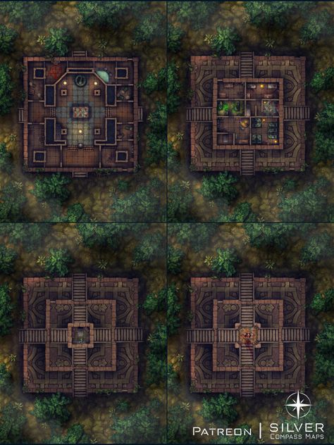 A 4-layered Aztec style pyramid Battlemap Temple Battlemap, Dnd Yuan Ti, Yuan Ti, Cartographers Guild, Fantasy Town, Scale Map, Rpg Maps, Single Room, D D Maps