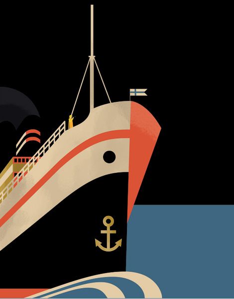 cajsa holgersson. Sweet Illustration, Sea Change, Ship Poster, Art Deco Poster, Deco Poster, Match Box, Seaside Cottage, Minimal Art, Modern Graphic Design