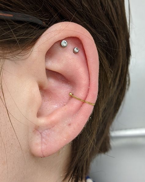 Healed conch with a 14ky gold chain & gold bead Conch With Chain, Conch Chain, Ear Decoration, Conch Piercing Jewelry, Conch Earring, Magical Jewelry, Conch Piercing, Chain Gold, Lovely Jewellery