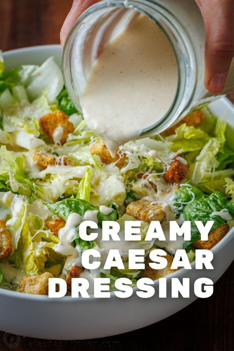 This homemade Caesar Dressing recipe is so easy to make. With just a handful of ingredients, you’ll create a creamy Caesar dressing that is better than storebought or restaurant versions. And guess what? There are no raw eggs required and anchovies are optional. Creamy Salad Dressings Homemade, Ceases Salad Dressing, Homemade Ceasar Dressing No Egg, Easy Homemade Caesar Dressing, Authentic Caesar Salad Dressing, Ceasar Dressing Recipe Anchovy Paste, Ceased Dressing, No Anchovy Caesar Dressing, Cesar Salad Dressing Without Anchovies