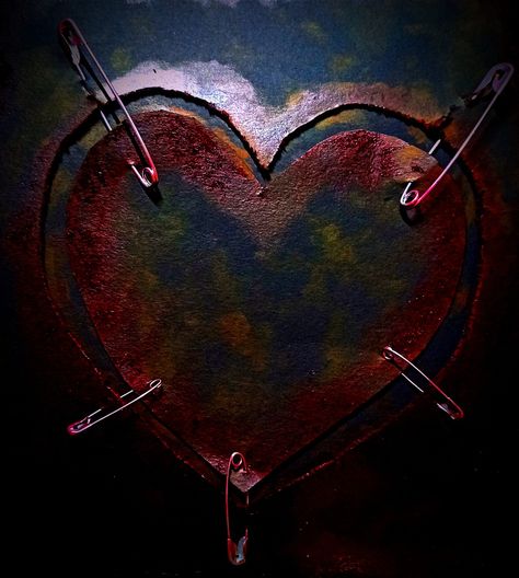 Safety Pin Heart, Heart Safety Pin, Poetic Paintings, Safety Pin Art, Blood Heart, Heart Aesthetic, Aesthetic Heart, Organ Donor, Blood And Bone