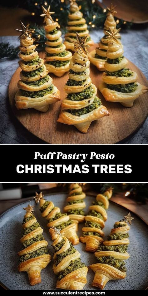 These golden, flaky puff pastry Christmas trees filled with vibrant pesto are a delicious and eye-catching addition to your holiday appetizer spread. Pesto Appetizers, Puff Pastry Christmas, Puff Pastry Recipes Appetizers, Christmas Tree Baking, Pastry Christmas, Puff Pastry Recipes Savory, Savory Puff Pastry, Christmas Tree Food, Christmas Pastries