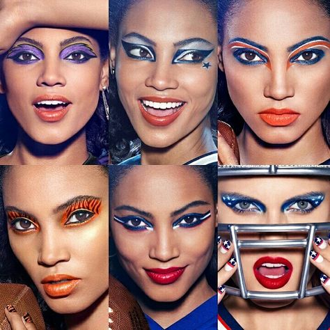 Football Makeup Ideas Super Bowl, Usa Makeup Football Game, Usa Face Paint For Football Games, Chicago Bears Makeup Looks, Bengals Makeup, September Makeup, Super Bowl Makeup, Football Face Paint, Football Makeup