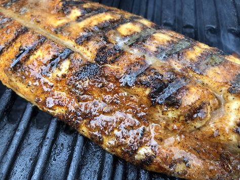 Grilled Barramundi with Lemon Butter Sauce Cooking Mahi Mahi, Barramundi Recipes, Marinated Pork Tenderloin, Grilled Mahi Mahi, Pork Tenderloin Recipe, Tenderloin Recipe, Grilled Pork Tenderloin, Spicy Salsa, Lemon Butter Sauce