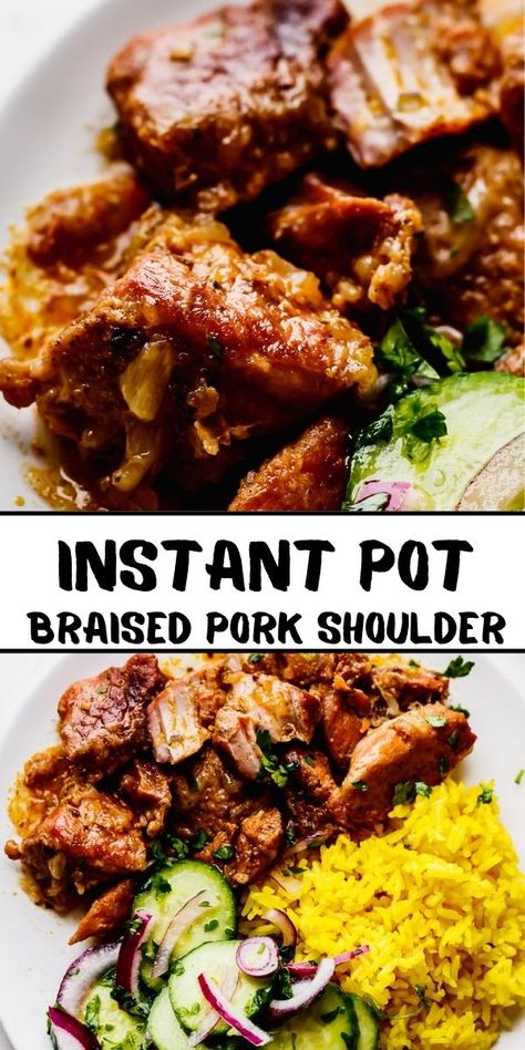 Pork Shoulder And Rice Recipes, Pork Shoulder Instant Pot, Pork Shoulder Steak Recipes, Shoulder Steak Recipes, Pork Shoulder Steak, Munchkin Time, Braised Pork Shoulder, Golden Rice, Pork Shoulder Recipes