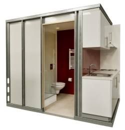 Prefabricated bathrooms units - Bathsystem - click to enlarge Mini Bad, Modular Bathrooms, Micro House, Bathroom Units, Kitchen Units, Small House Design, Shipping Container, Container House, Building Design