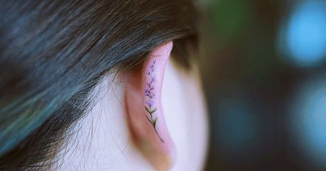 Ear Edge Tattoo, Edge Of Ear Tattoo, Helix Tattoo Ideas, Helix Tattoo, Iris Tattoo, Helix Piercings, Latest Tattoos, Downtown Toronto, The Ear