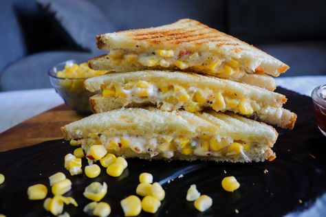 Corn sandwich recipe - an easy and tasty Corn sandwich recipe for breakfast or snacks.  #corn #Cheese #Sandwich #cornsandwich #hungcurd #curdsandwich Corn Sandwich Recipe, Recipe With Mayonnaise, Cheesy Sandwich, Easy To Make Snacks, Corn Cheese, Healthy Eating Snacks, Quick Healthy Snacks, Grilled Sandwich, Snacks For Work