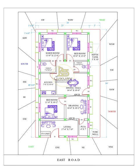 3bhk House Plan India Vastu East Facing, East Facing House Plan Vastu, Vastu House Plans, Vastu Plan, Smart House Plans, 30x50 House Plans, West Facing House, North Facing House, 20x40 House Plans