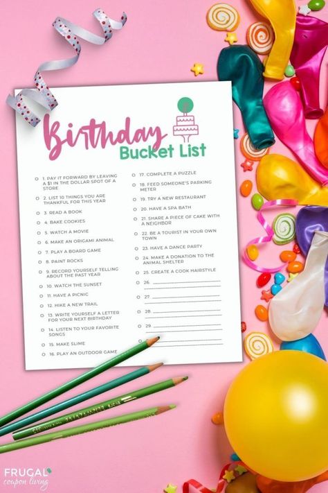 Want fun birthday ideas for kids, adults, youth and more. Download these ideas for the perfect Birthday Bucket List! Why waste another birthday when you have all the ideas right on one printable? This list of fun things to do on your birthday are going to make your birthday epic! Perfect for adults, kids, youth, teens, toddlers and more. #Birthday #bucketlist #funthings Birthday Interview Questions, Birthday Bucket List, Birthday Ideas For Kids, Fun Birthday Ideas, Bucket List Gift, Free On Your Birthday, Birthday Interview, Dollar Diy, Boredom Busters For Kids