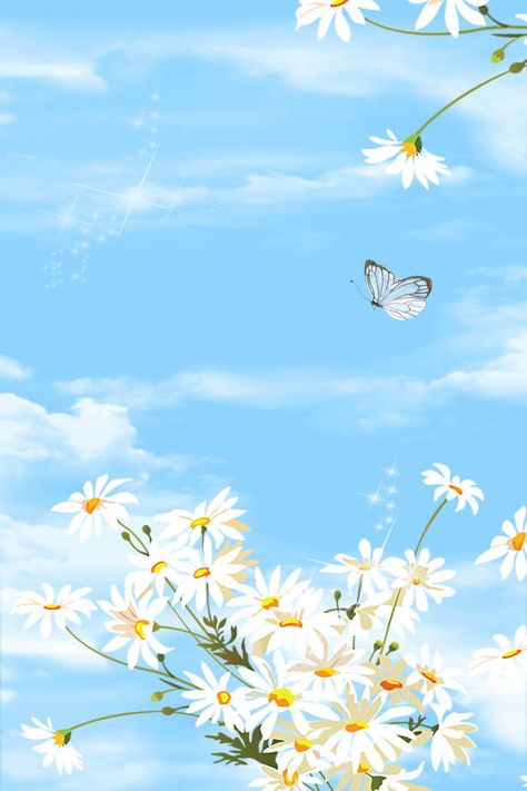 Hand Painted H5 Daisy Sky Sky Blue Flowers, Daisy Theme, Spring Banner, Sky Images, Ad Poster, Blue Sky Background, Sky Background, Cute Emoji Wallpaper, Sky Painting