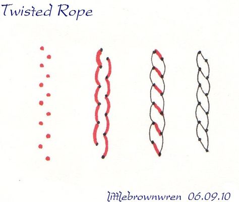 06.09.10 TWISTED ROPE by littlebrownwren, via Flickr Simple Zentangle Patterns, Simple Zentangle, Modele Zentangle, Rope Drawing, Drawing Easy Step By Step, Zentangle Tutorial, Muster Tattoos, Tangle Pattern, Tangle Doodle