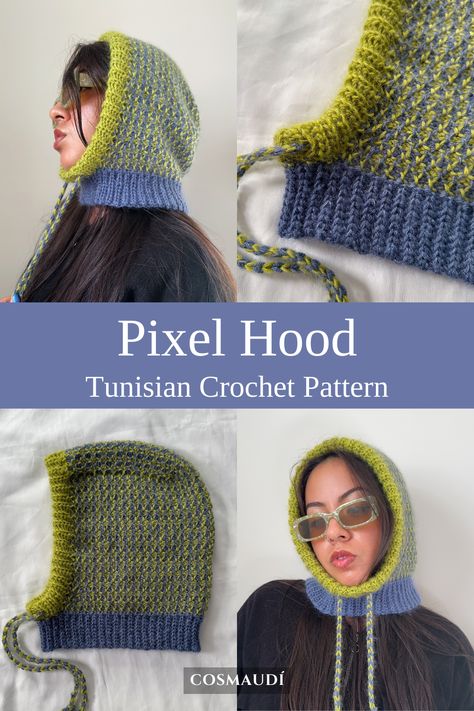 Tunisian Crochet Balaclava, Tunisian Crochet Ideas, Tunisian Crochet Clothes, Crochet Headscarf Pattern Free, Crocheted Hood, Crochet Hood Pattern, Balaclava Pattern, Balaclava Crochet, Headband Crochet Pattern