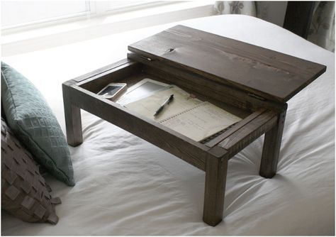 Top 10 Leisurely DIY Lap Desks - I have one of these downstairs. Modify by adding a bottom shelf and then add the top. Yusss. Lap Desk Diy, Lap Desk With Storage, Lap Table, Wood Scraps, Lap Desk, Scrap Wood Projects, Diy Holz, Bed Table, Bed Desk