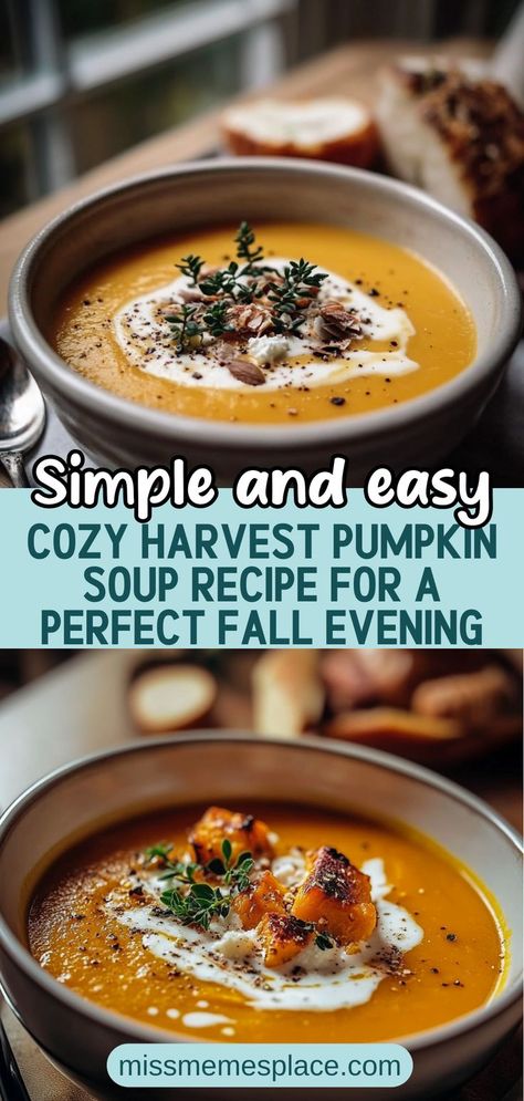 Embrace the flavors of autumn with this Cozy Harvest Pumpkin Soup recipe! Made from fresh pumpkins, aromatic spices, and creamy coconut milk, this soup is the ultimate comfort dish for chilly evenings. Perfect for fall gatherings, this nourishing bowl is easy to prepare, making it ideal for both novice and seasoned cooks. Enjoy the warm embrace of this creamy pumpkin soup served with crusty bread or garnished with fresh herbs. Pumpkin Soup Coconut Milk, Fresh Pumpkin Recipes, Pumpkin Soup Recipe Easy, Spiced Pumpkin Soup, Creamy Pumpkin Soup, Pumpkin Vegetable, Fresh Pumpkin, Fall Evening, Pumpkin Soup Recipe